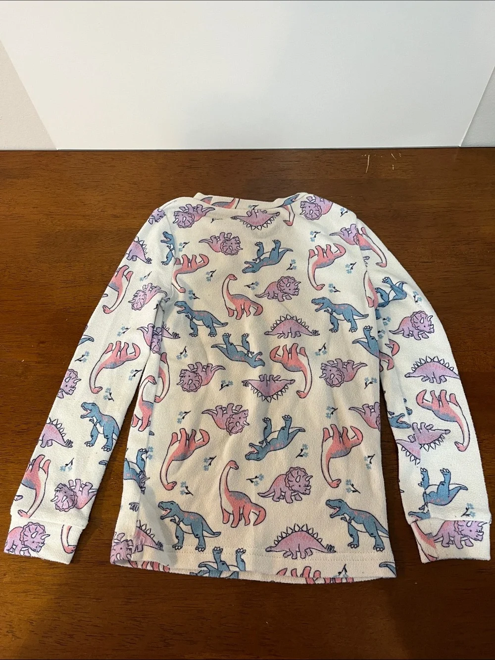 Cuddl Duds Cream Pajama Set with Pink & Blue Dinosaur Print